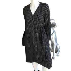 Gap Long Sleeve Wrap Dress Modest Polka Dot Black White Women's Small